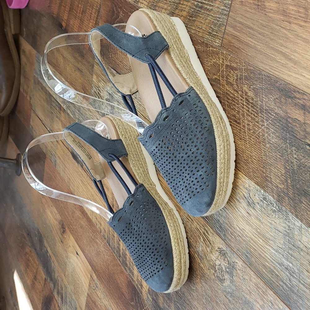 Earth Women's Blue Suede Espadrille Wedge Sandals